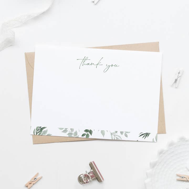 Set of 20 Minimal Nature Thank You Flat Stationery Note Card for wholesale by Lilly Belle Paperie