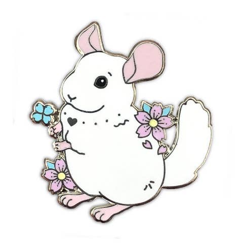 White Chinchilla Enamel Pin for wholesale by The Crowned Rabbit