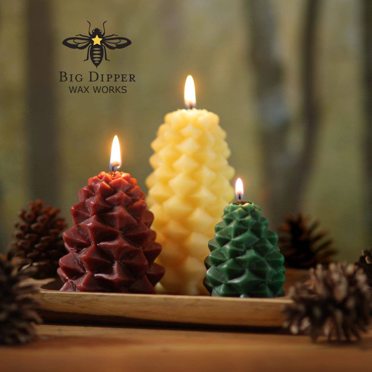 Big Dipper Wax Works - Wholesale Novelty Candle - Pinecone Candles – 100% Pure Beeswax – 3 Sizes Available4