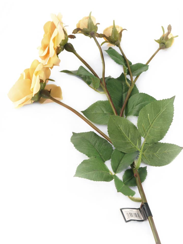 Kunstig 87 cm enkeltstilk gylden gul og lyserød spids sprayrose for engroshandel hos Closer2Nature