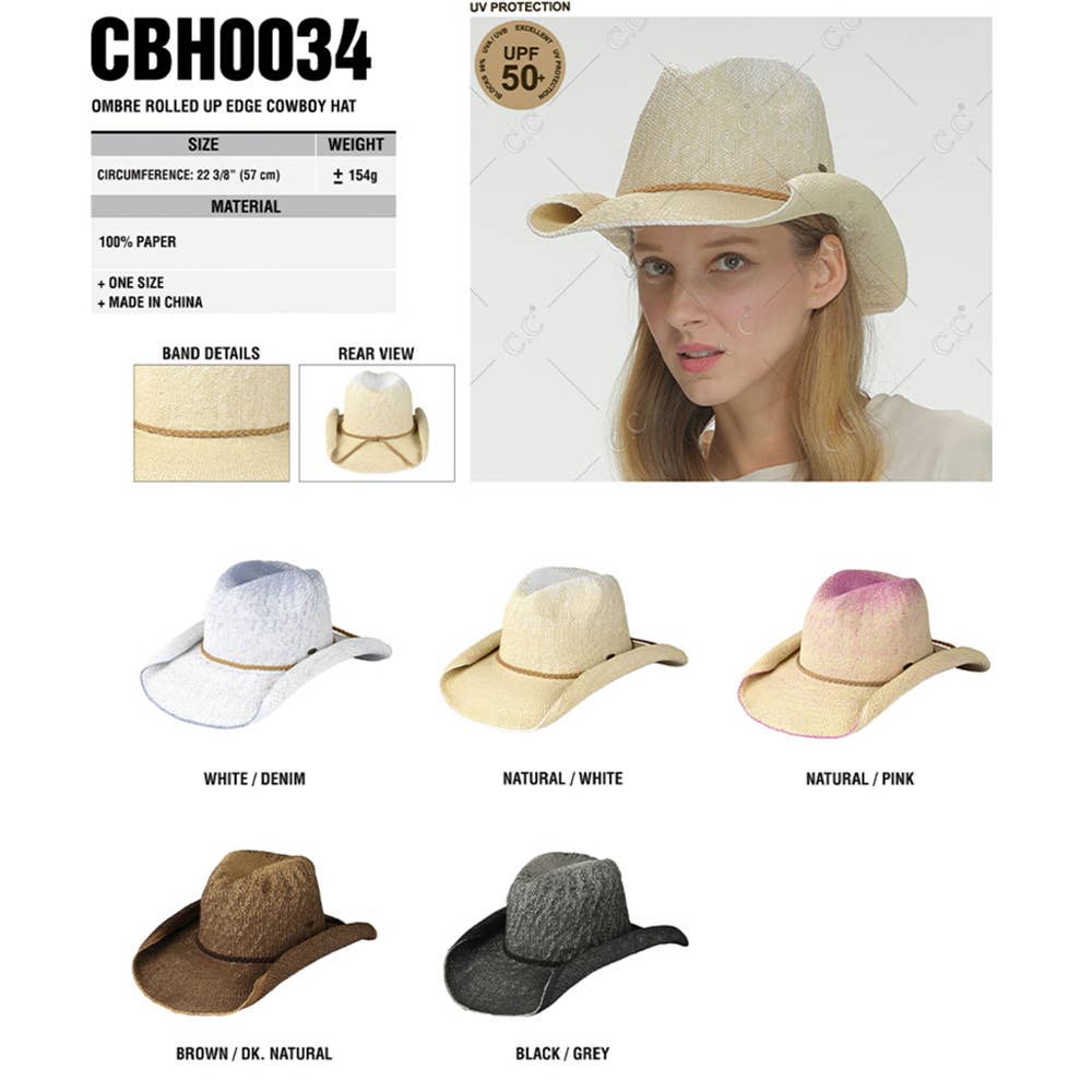 JOIA ACCESSORIES – wholesale Cowboy Hat – Women’s – CC OMBRE ROLLED UP EDGE COWBOY HAT, CBH 00340