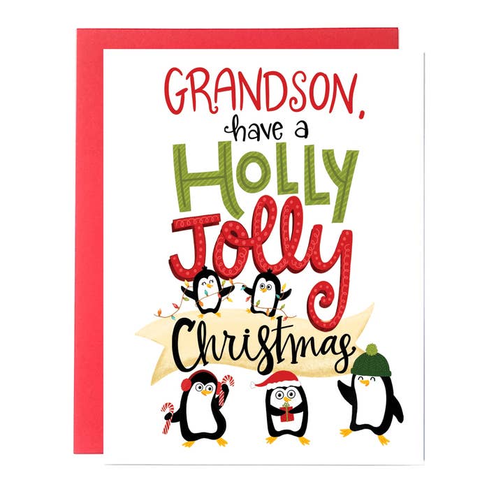 Grandson Holly Jolly Christmas Card for wholesale by Fox Card Co