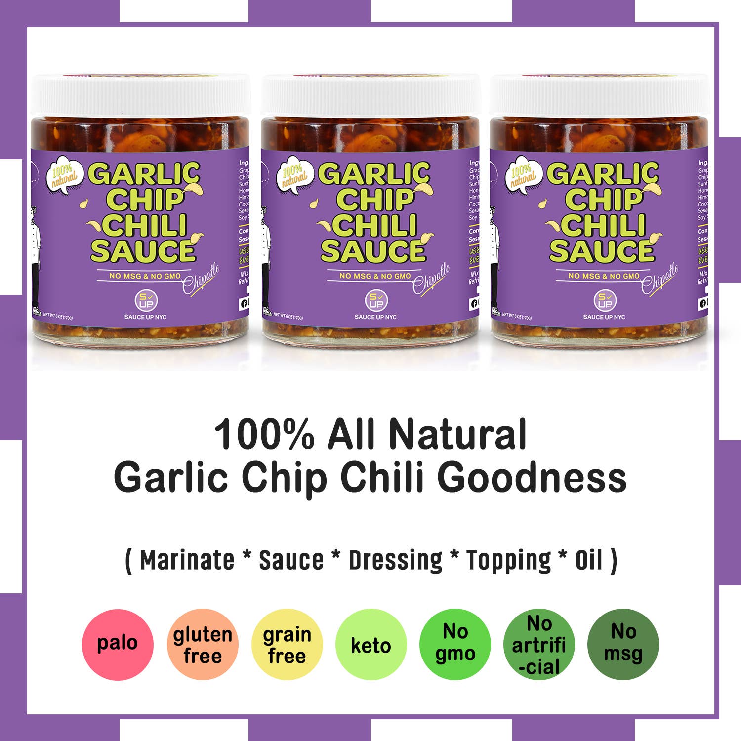 SAUCE UP NEW YORK - Wholesale Sauce - 100% All-Natural Garlic Chip Chili Sauce - Topping! Chipotle2