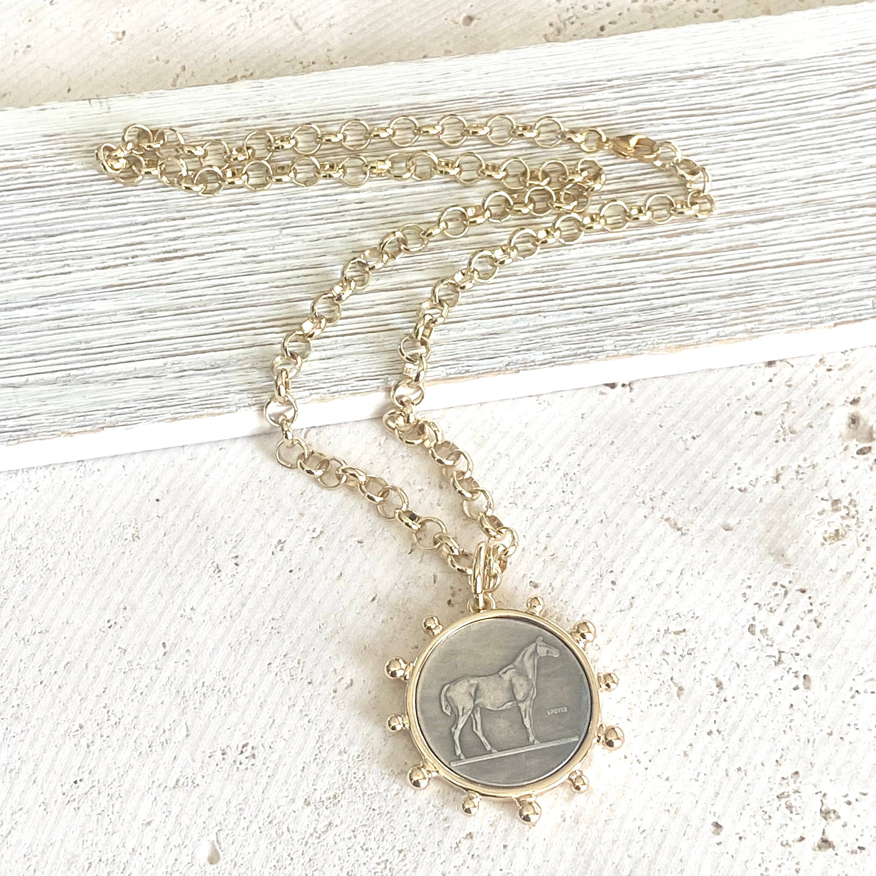 VB&CO Designs Handmade Jewelry - Wholesale Pendant/Charm Necklace - Horse coin necklace western equestrian jewelry derby6