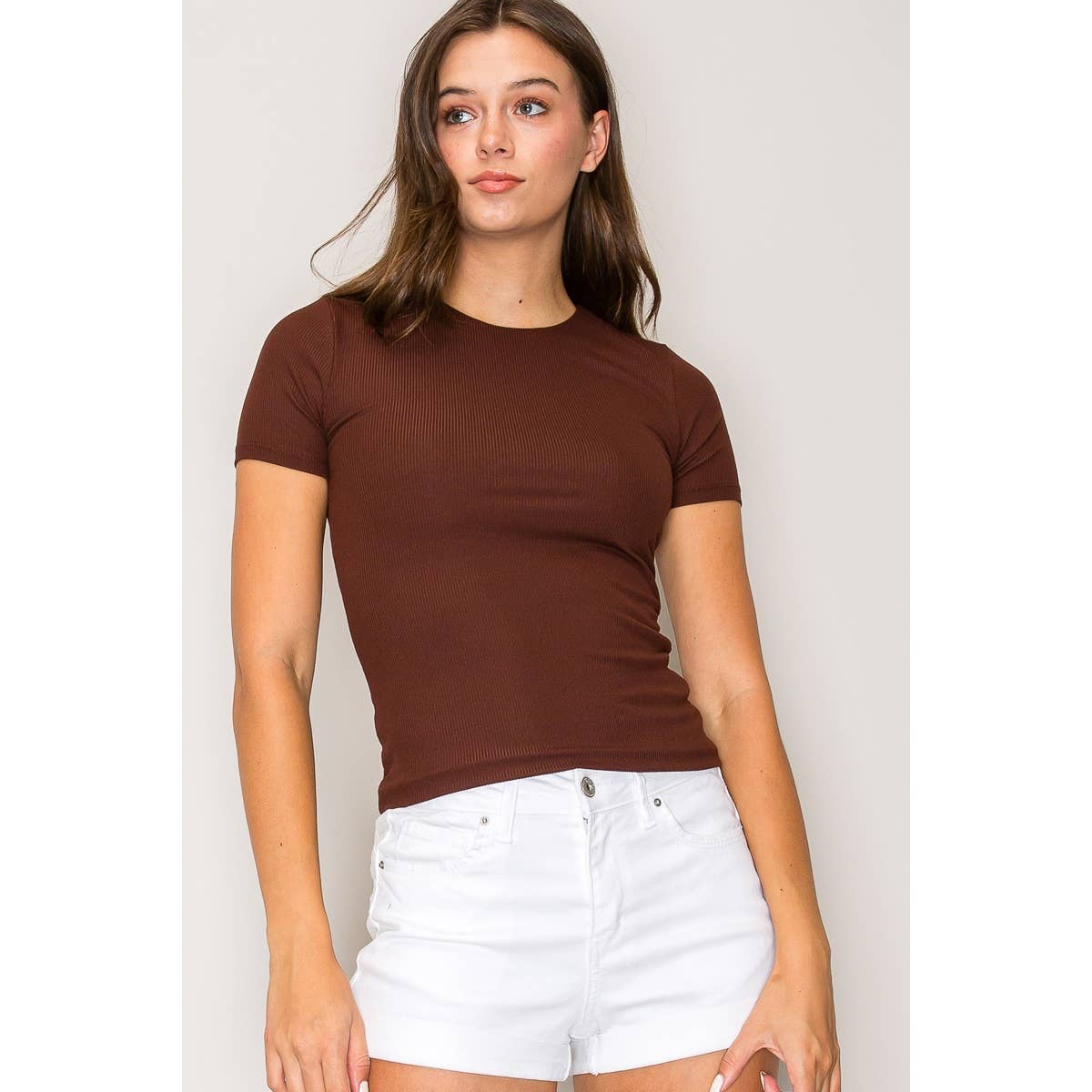 Popular 21 - Vente Haut en maille – femme - T-shirt en tricot à manches courtes et col haut à double couche6