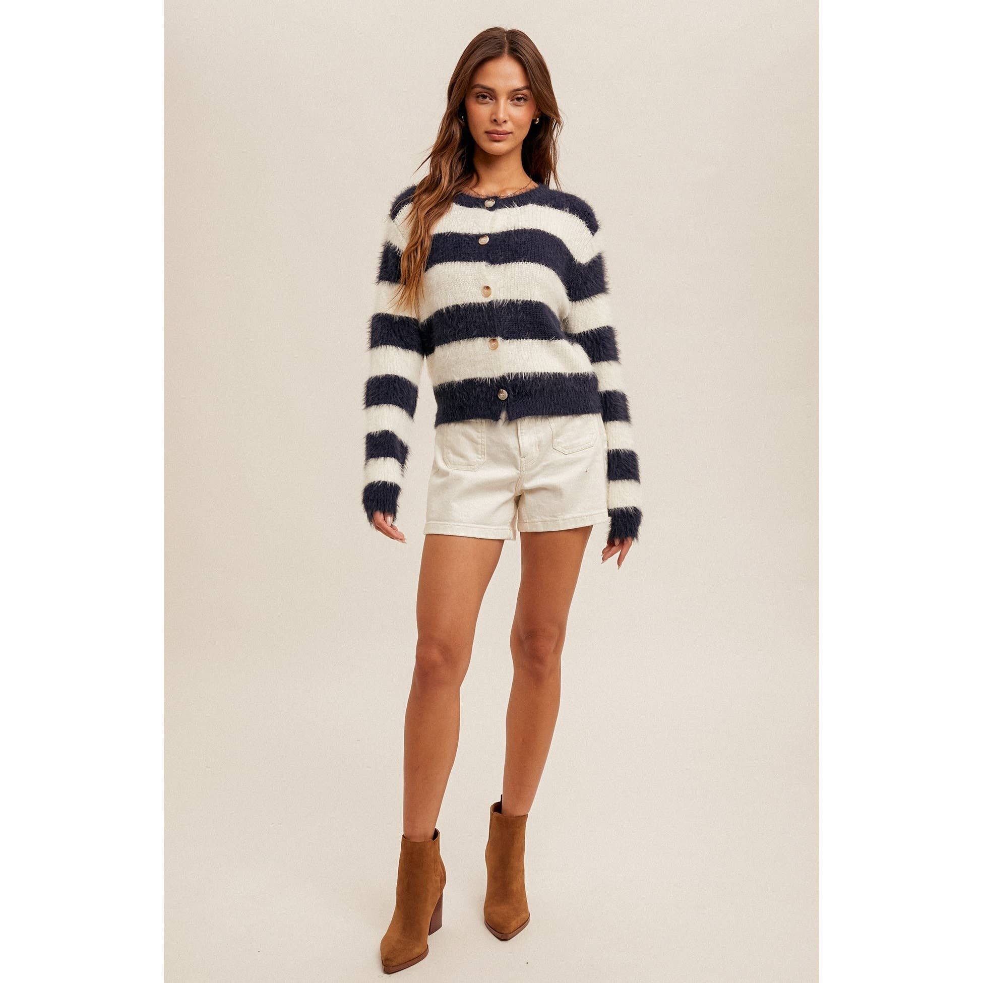 Apolline - Vente Cardigan – femme - CARDIGAN COURT À RAYURES EN FIL DE CILS DOUX1