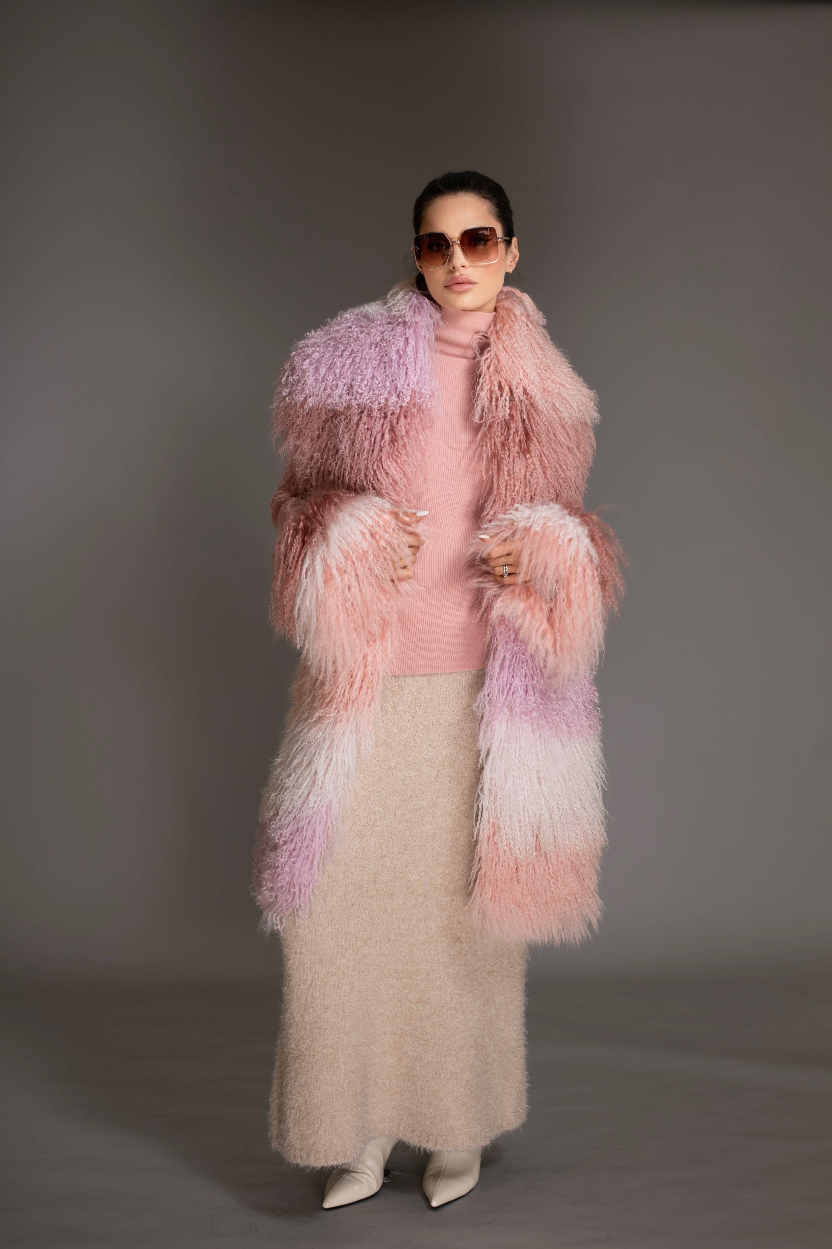 Nuvula – Großhandel Schal – Damen – Rosa Ombre Mongolische Geschorene Wollschal-Schal3