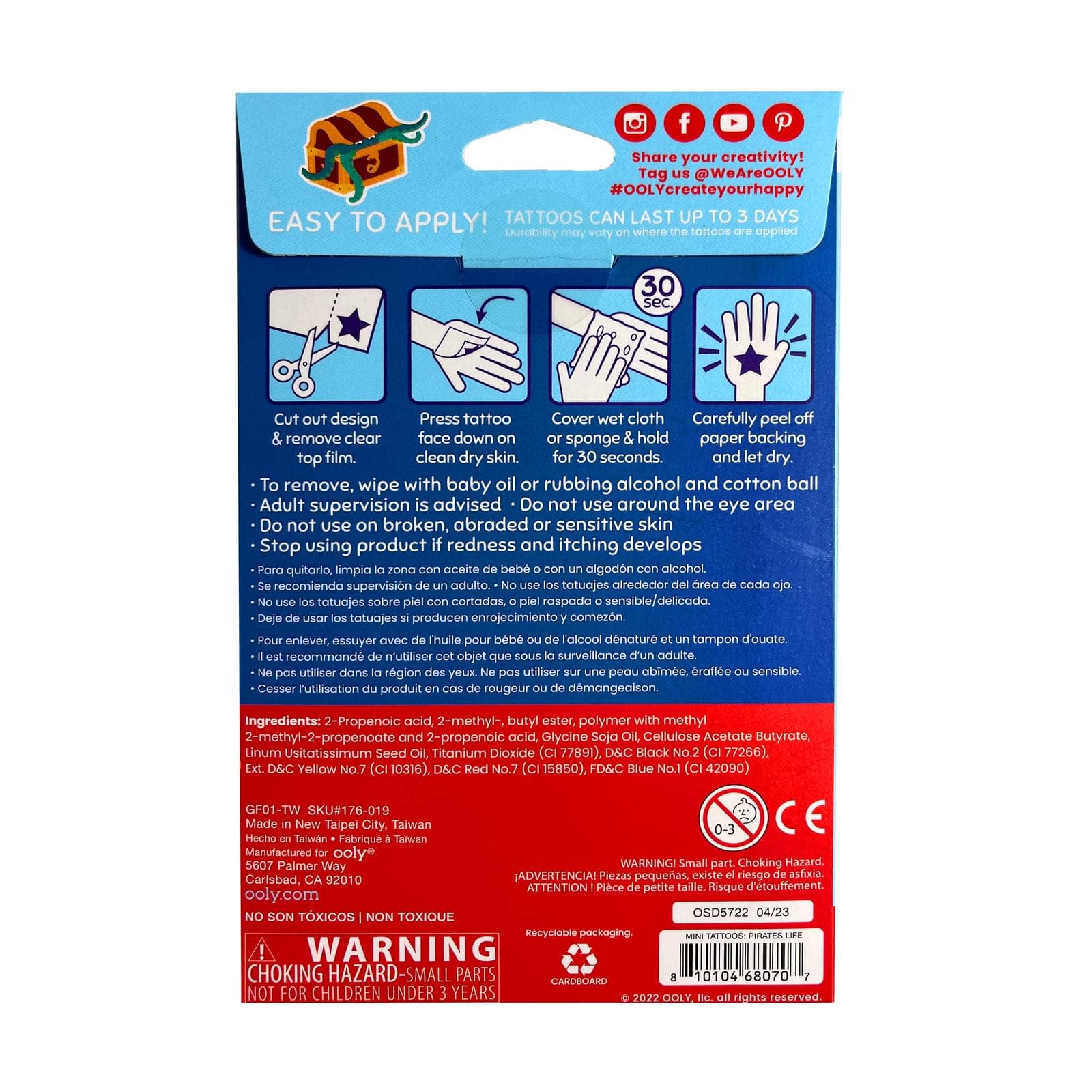 OOLY - Wholesale Temporary Tattoo - Kids - Tattoo Palooza: Mini Temporary Tattoos - Pirate's Life (3 Sh1