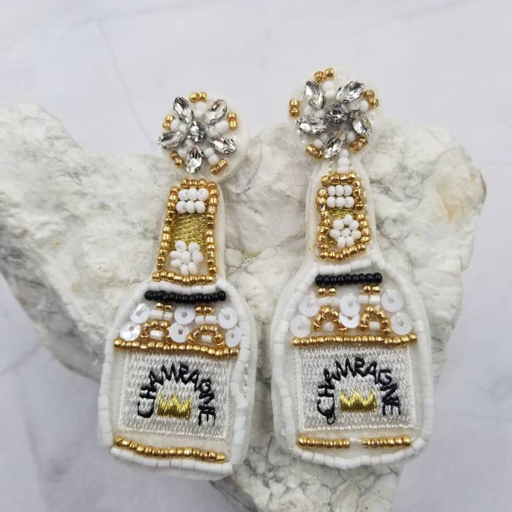 Champagne Bottle Beaded Earrings for wholesale by The Pretty Jewellery