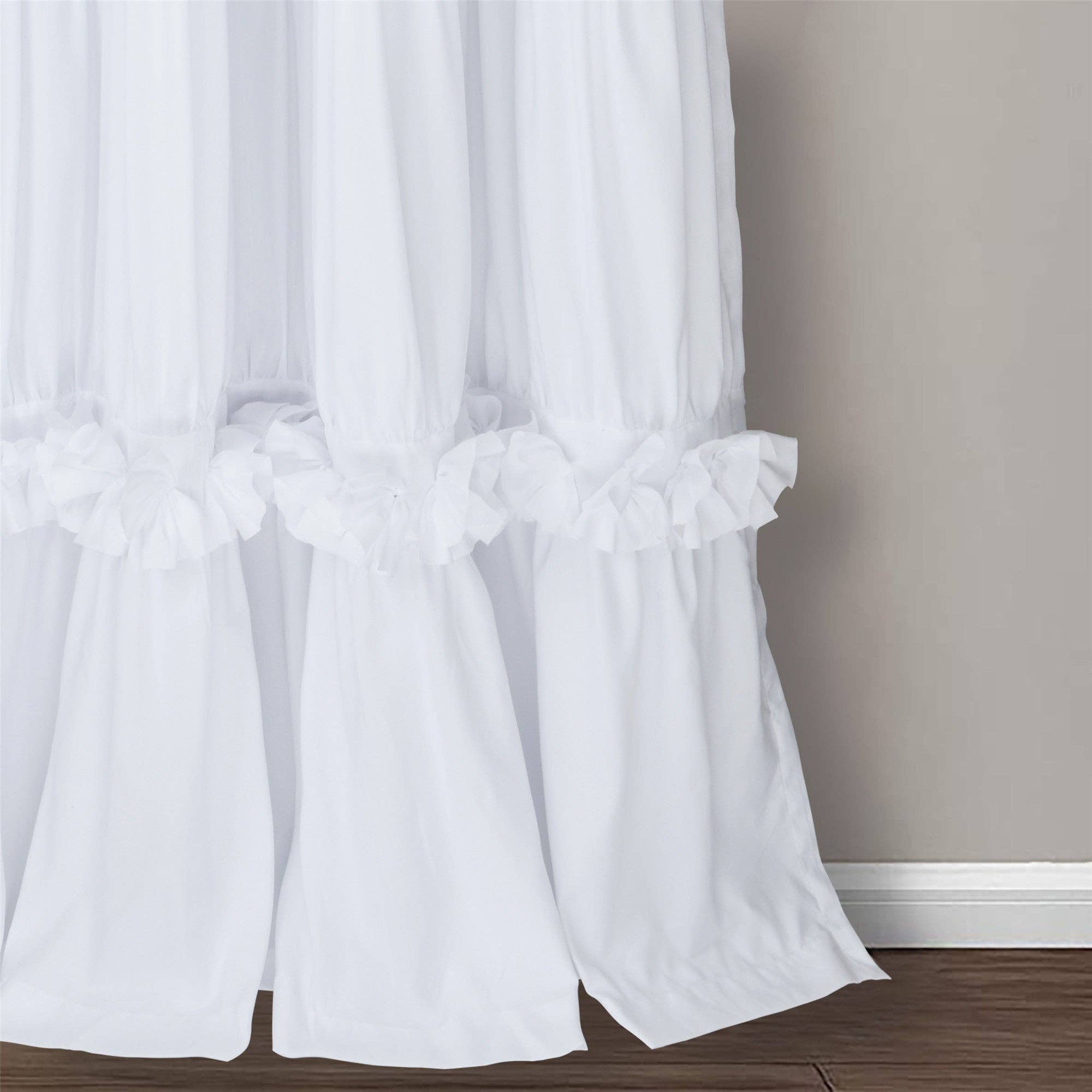 HIG - Wholesale Curtain - Farmhouse Ruffle Window Curtains with Blackout Liner Handmade Bow Ties Drapes 2 Panels Set, 54"W x 84"L8