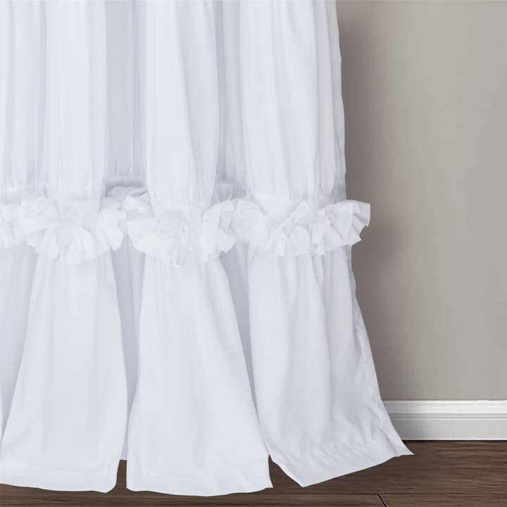 HIG - Wholesale Curtain - Farmhouse Ruffle Window Curtains with Blackout Liner Handmade Bow Ties Drapes 2 Panels Set, 54"W x 84"L8