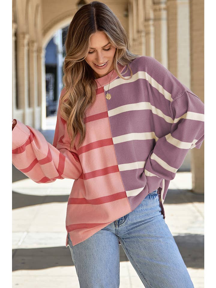 Lovesoft - Wholesale Tunic Sweater - Women's - Light French Beige Colorblock Oversized Sweater6