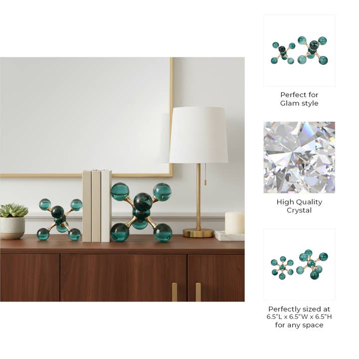 Sagebrook Home - Wholesale Bookend - Bookends Set of 2 - Green Crystal/Metal Jack, 7 in.4