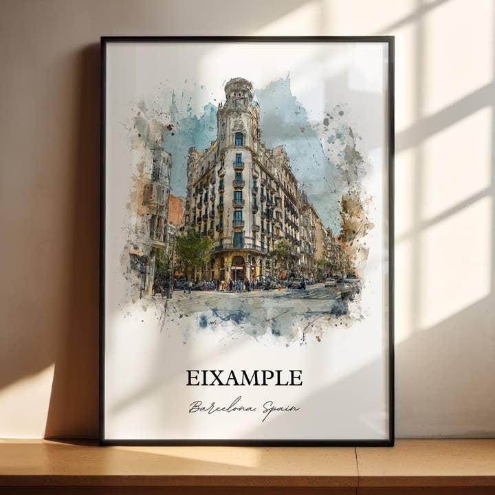 Eixample Barcelona Wandkunst, Eixample Druck, Plaça de Catalunya Aquarellkunst, Barcelona Geschenk, Spanien Druck, Spanien Poster, Einweihungsgeschenk für den Großhandel von Premium Travel Art