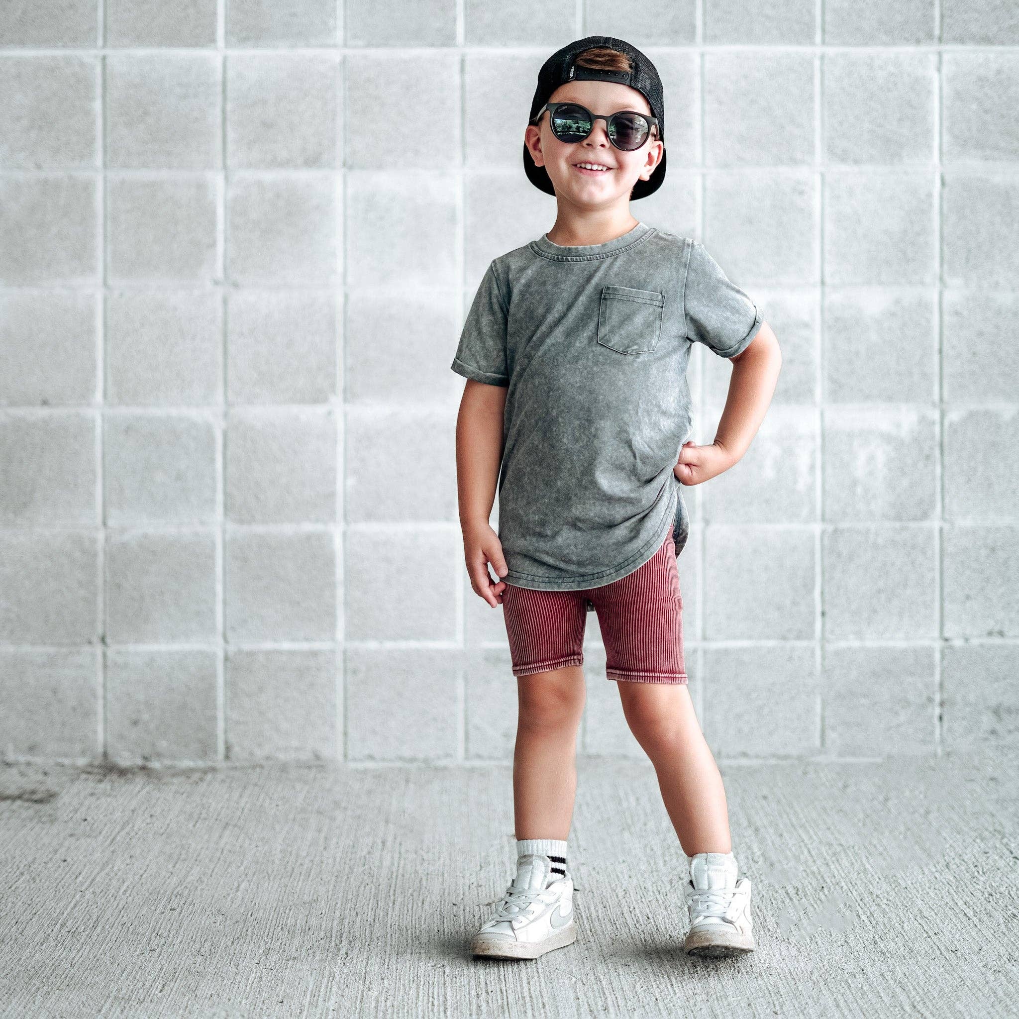 LENOX JAMES - Wholesale Shorts - Kids - ACID WASH BIKER SHORTS - CRIMSON1