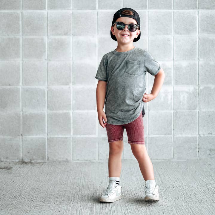 LENOX JAMES - Wholesale Shorts - Kids - ACID WASH BIKER SHORTS - CRIMSON1