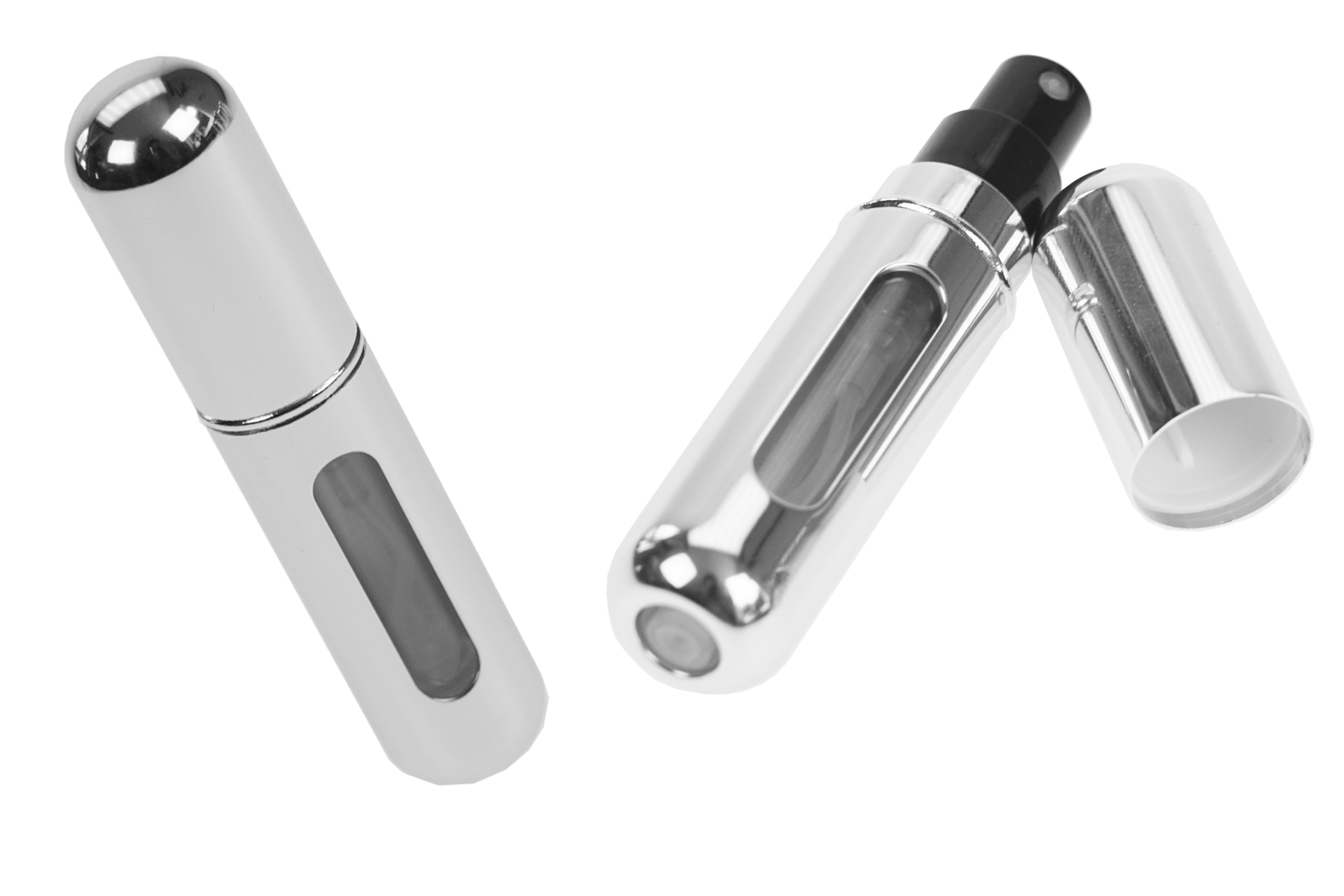 Fantasia R. Espig KG - Vendita all'ingrosso Profumi/Eau de toilette - Atomizzatore tascabile, argento lucido, per 5 ml, con riempimento automatico.1