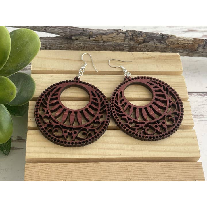 Truly Olive - Wholesale Dangle Earrings - Lightweight Circle Wood Mandala Earrings