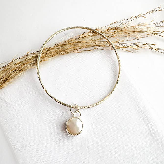 Sterling Silver Pearl Bangle for wholesale by Harri Silver Jewellery LTD