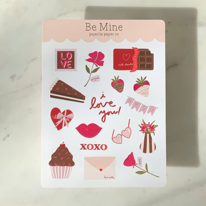 Be Mine Sticker Sheet for wholesale by Pajarita Paper Co