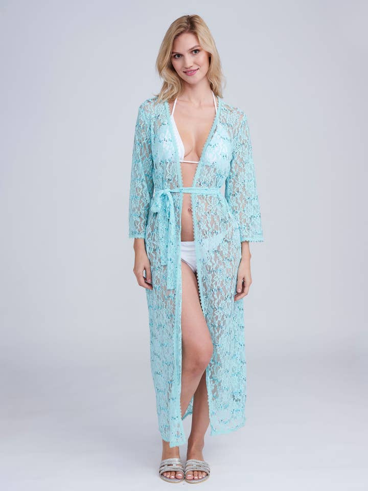 Belize Kimono - Turkis for engroshandel hos Pia Rossini Ltd