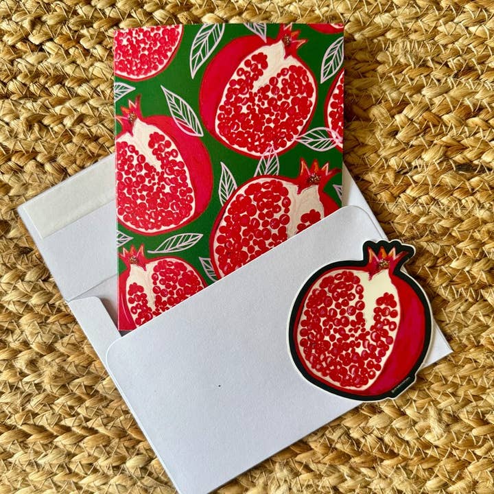 Carte de vœux vierge avec grenade jolie, autocollant en vinyle inclus pour la vente par Uncle Dunc's Sticker Shoppe