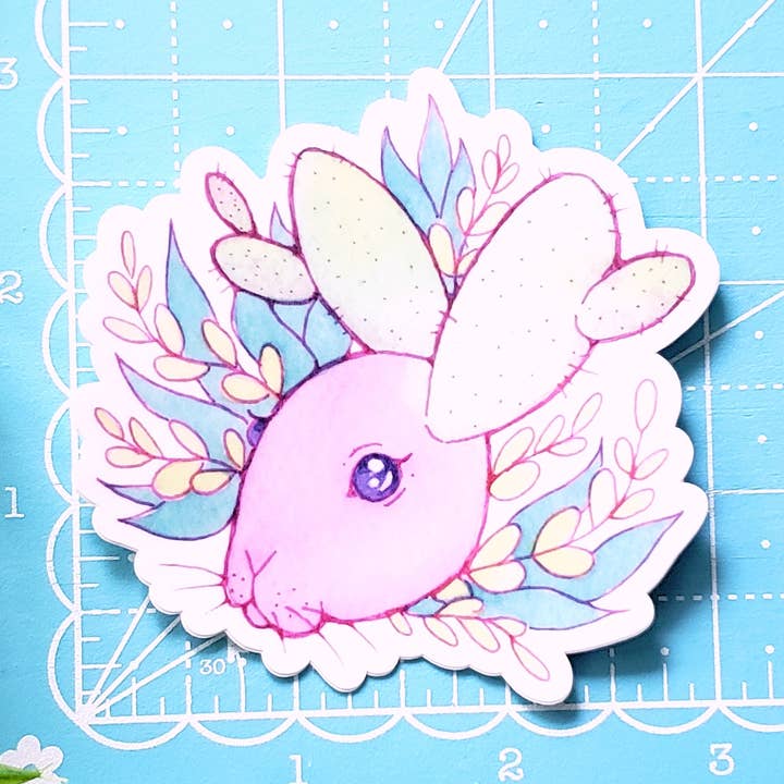Autocollant en vinyle mat découpé à la forme de lapin cactus pour la vente par Fairytale Fox Designs