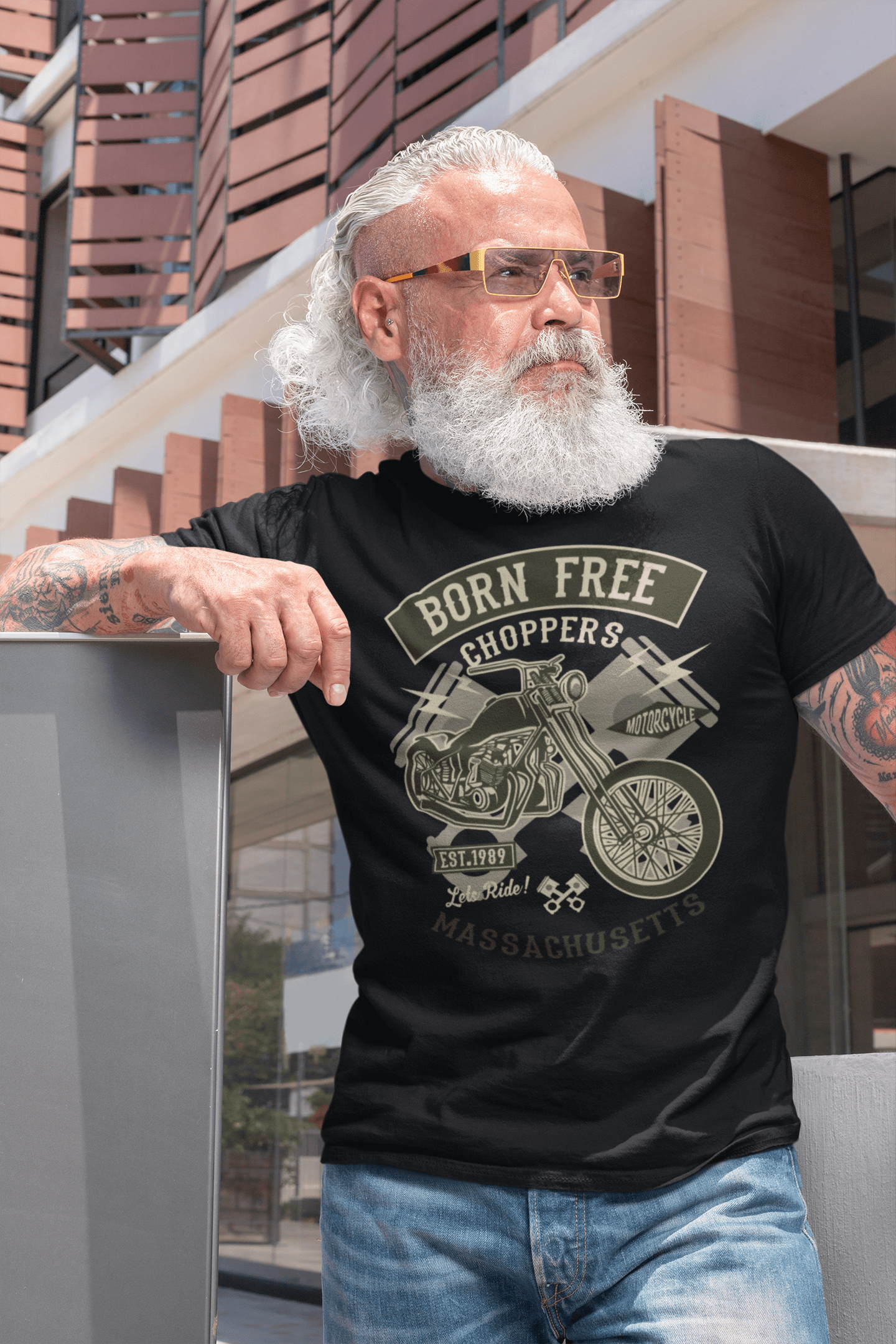 Black ULTRABASIC Men's T-Shirt Born Free Choppers - Massachusetts Motorcycle Vintage Shirt for wholesale on Faire2