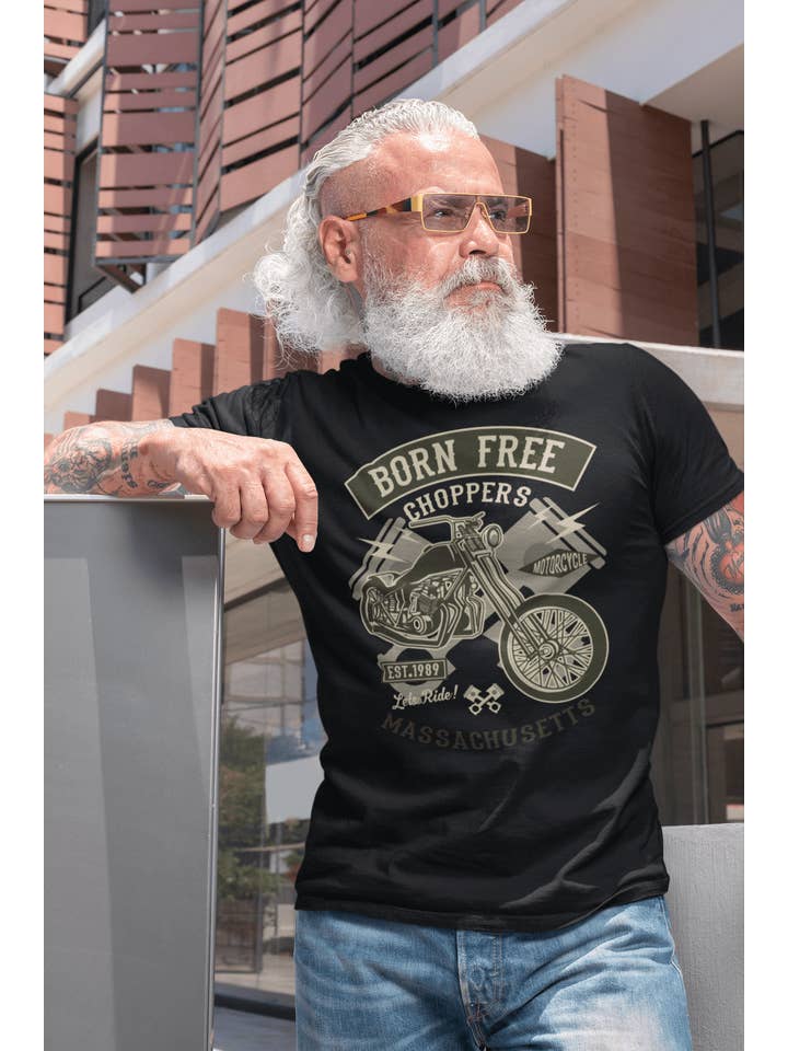 Black ULTRABASIC Men's T-Shirt Born Free Choppers - Massachusetts Motorcycle Vintage Shirt for wholesale on Faire2