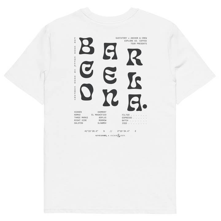 GUSTATORY Barcelona Coffee Scene Organic Cotton Embroidered T-Shirt for wholesale by ANCHOR & CREW