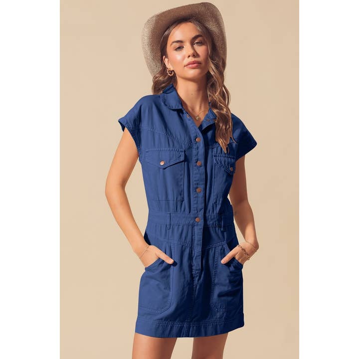 IVE - Wholesale Dress – Women's - BUTTON UP SHIRT COLLAR UTILITY GAMEDAY CHEER DRESS
