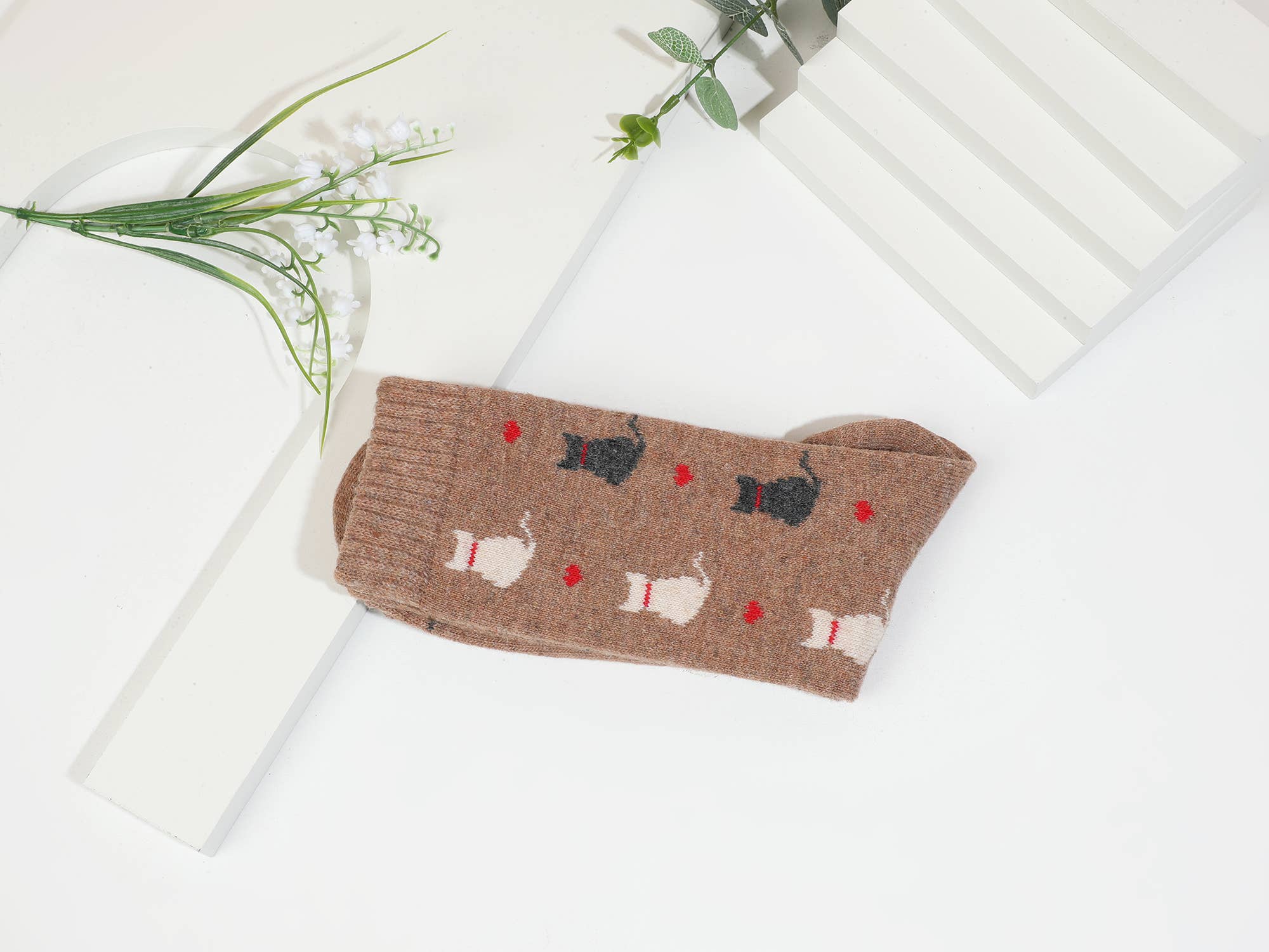 INES DELAURE – Großhandel Socken – Damen – Hohe Sockenpaare, Katzenmuster3