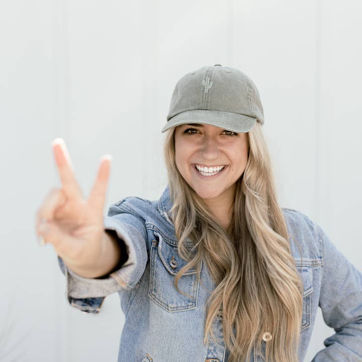 Minimalist Cactus Embroidered Pigment-Dyed Baseball Cap for wholesale by jnh+design