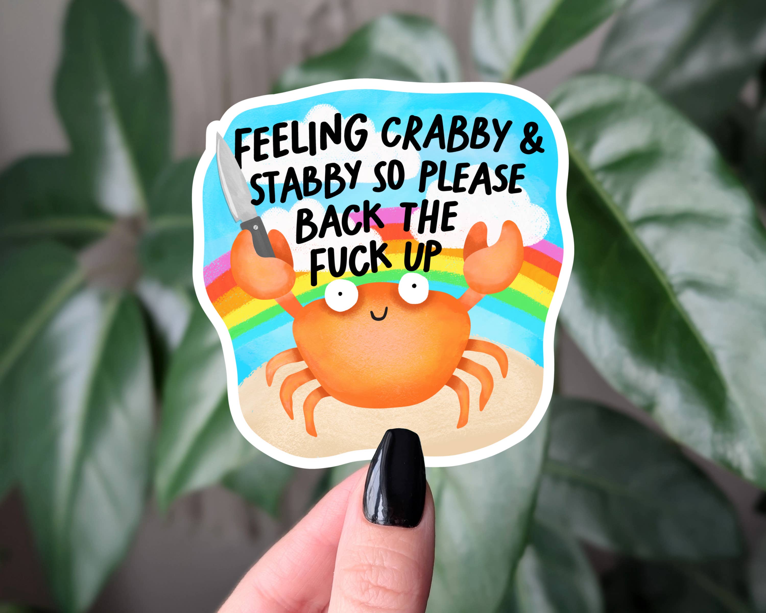 Moonlit Creations - Wholesale Sticker - Crabby and Stabby Sticker, Funny Angry Crab Vinyl Sticker