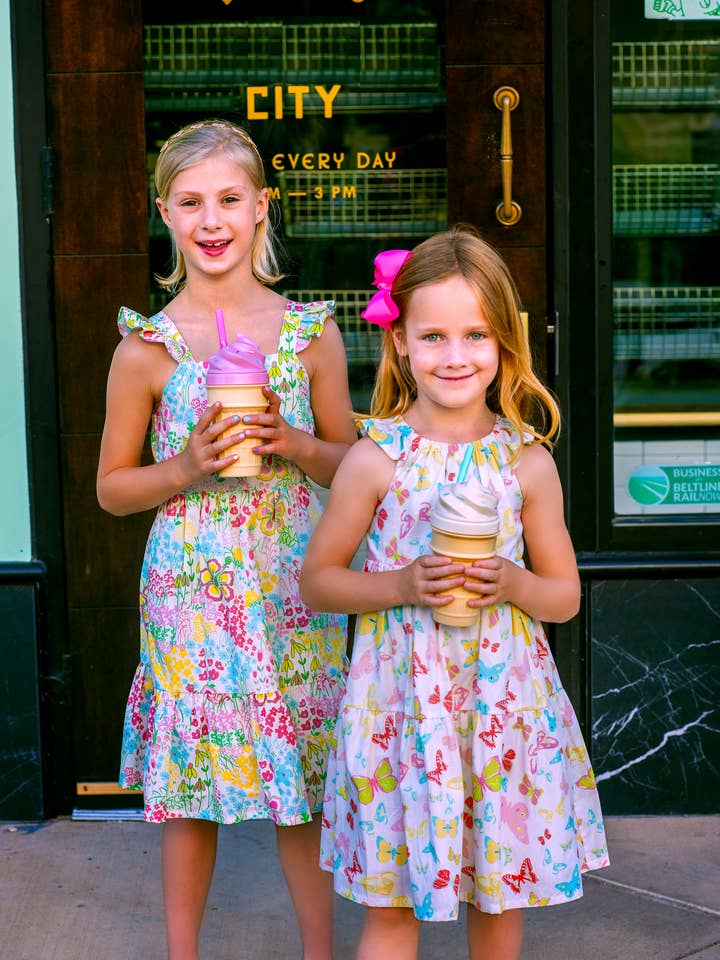 Minna - Wholesale Dress - Kids - Flutter Sleeve Sun Dress - Magical Sunny Meadow Florals23