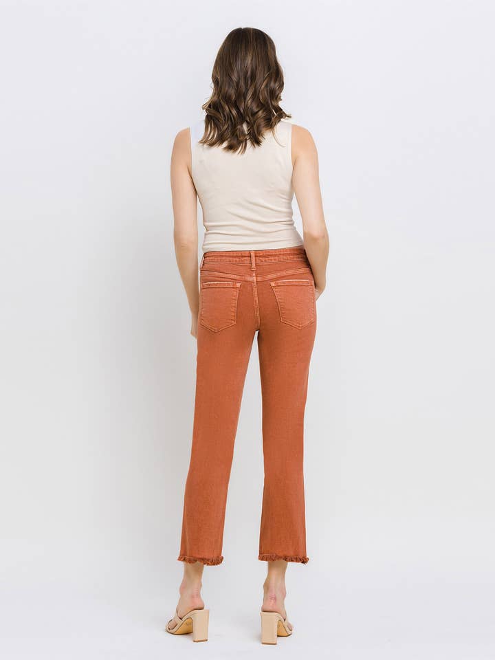 BAKED CLAY MID RISE FRAYED HEM CROP SLIM STRAIGHT JEANS V3500BKC for wholesale on Faire14