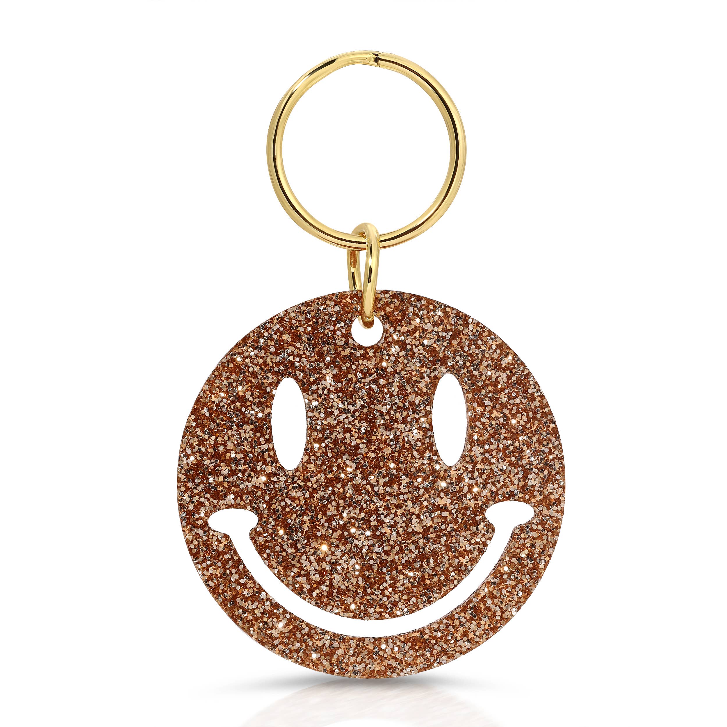 Lucky Feather - Wholesale Keychain - Women's - Gold Glitter Key - Shape - SMILEY FACE1