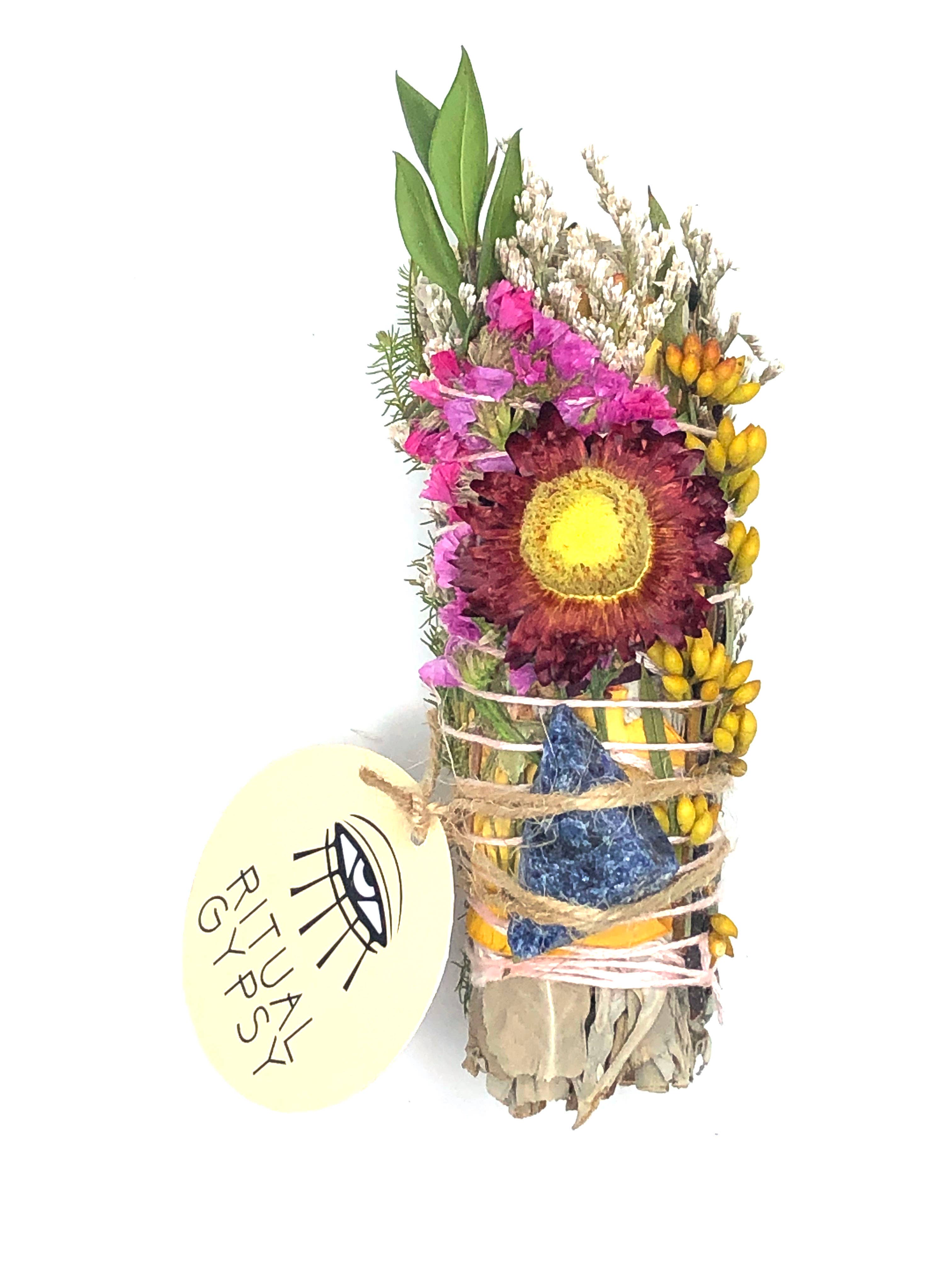 RITUAL GYPSY SAGE WANDS - Vendita all'ingrosso Salvia - BACCHETTE RITUALI SALVIA DA 4" (24 OPZIONI DI CRISTALLO)20