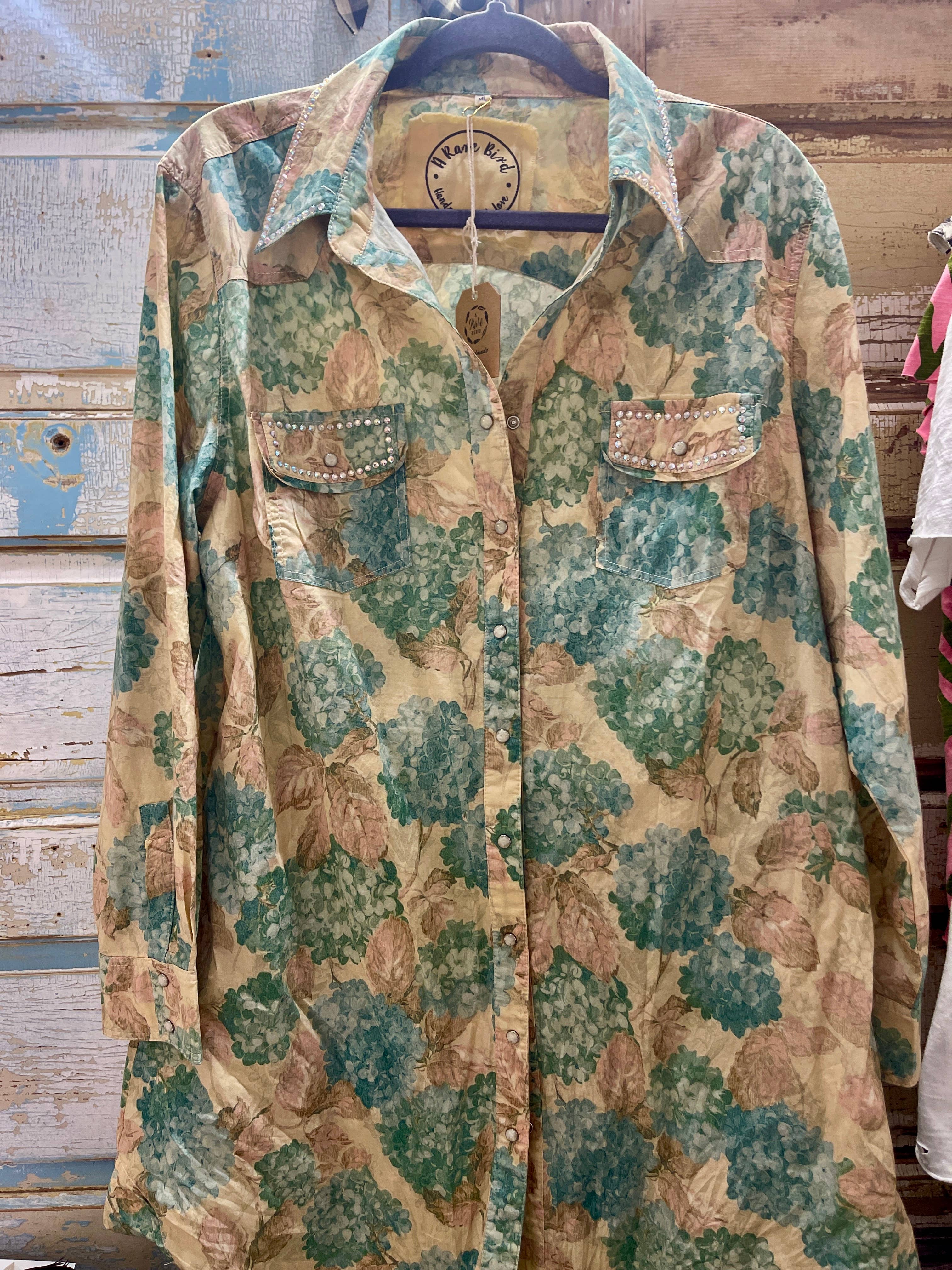 A Rare Bird Shop - Wholesale Button Down Shirt - Women's - Hydrangea Snap Front Dress Tunic