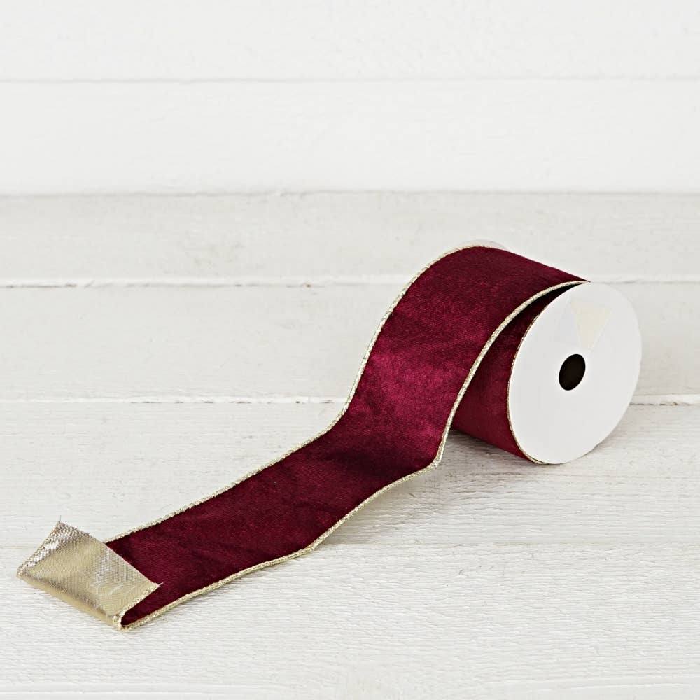 Impressive Enterprises, Inc. - Wholesale Ribbon - Gift Wrapping - R32941-Wired Ribbon-Burgundy Velvet w. Gold back (2.5inW)1