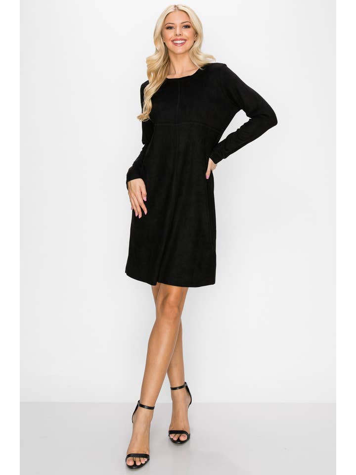 Joh Apparel - Wholesale Dress - Women's - Aurora Stretch Suede Round-Neck Dress with Pockets