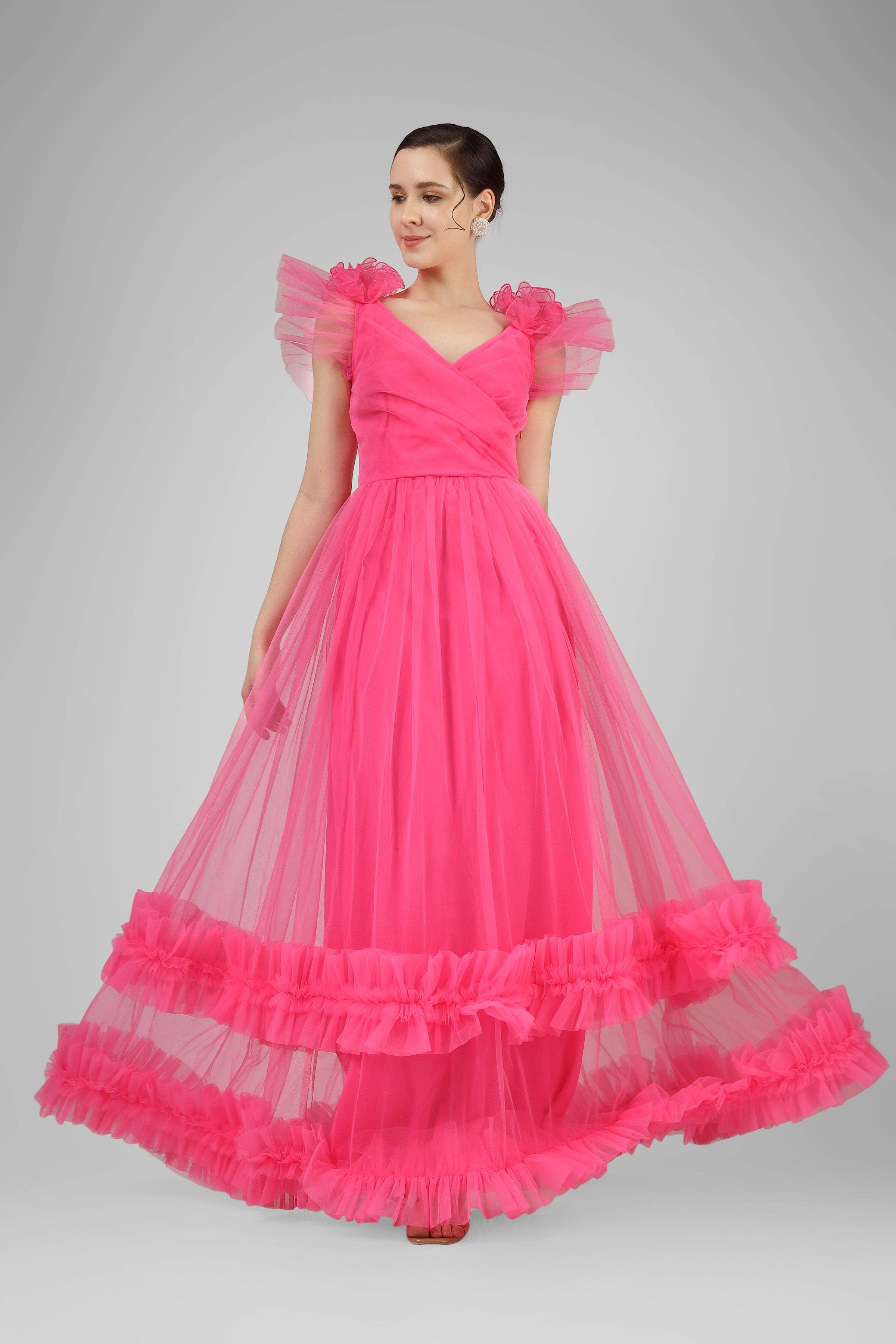 Nova Pink Tulle Corsage Maxi Dress for wholesale on Faire4