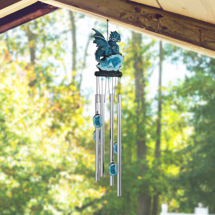 23"long Dragon Blue Faux Crystal Round Top Wind Chime Gifts for wholesale by FC Design