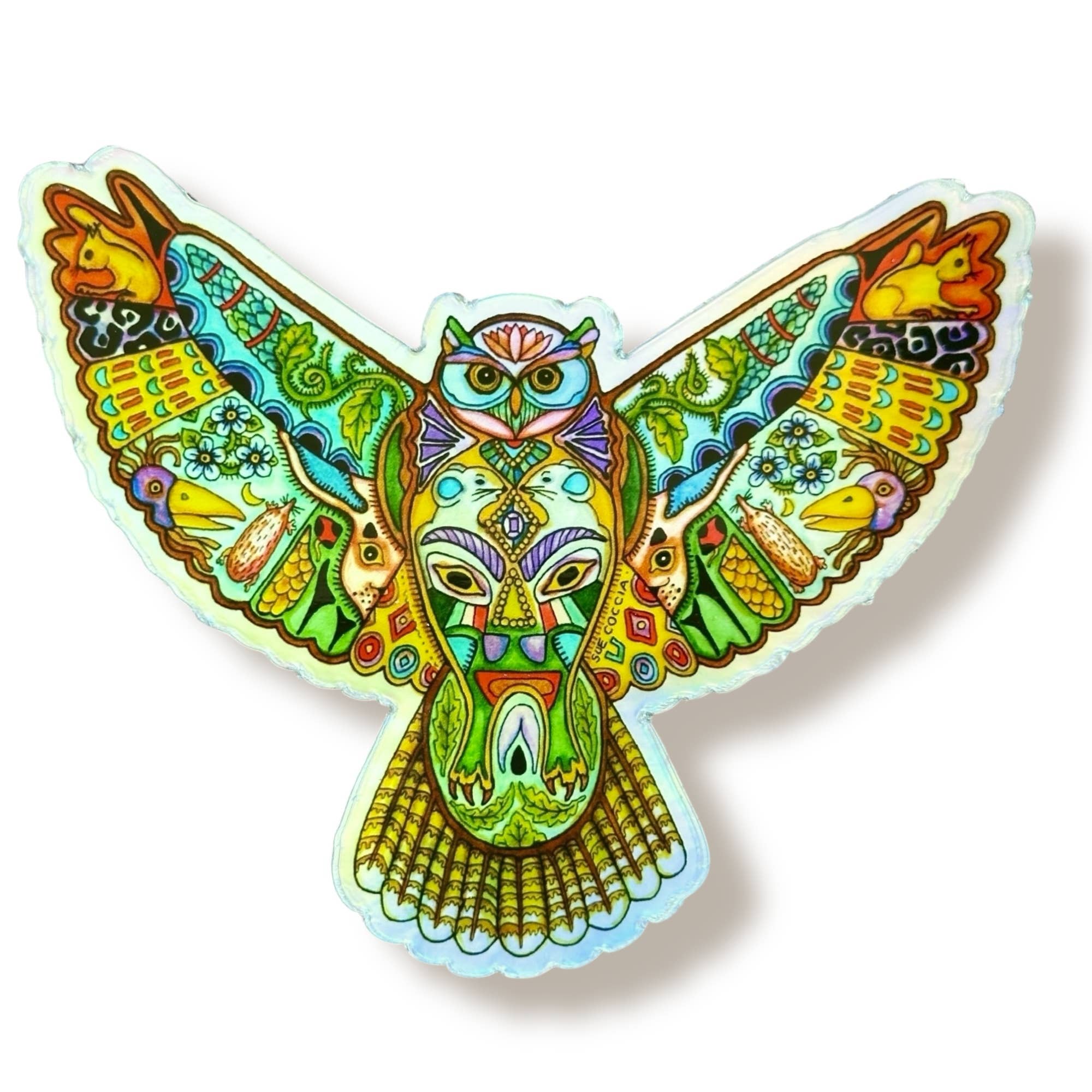 EarthArt International - Vente Autocollant - Autocollant holographique représentant une chouette cornue1