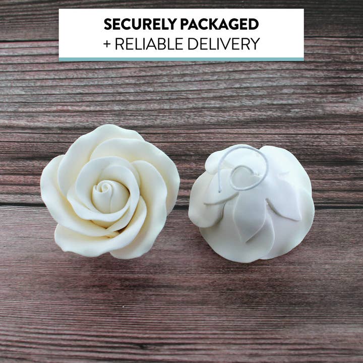 Global Sugar Art - Wholesale Cake/cupcake topper - Classic Tea Rose Sugar Cake Flowers, by Global Sugar Art, Wired, White, Medium6