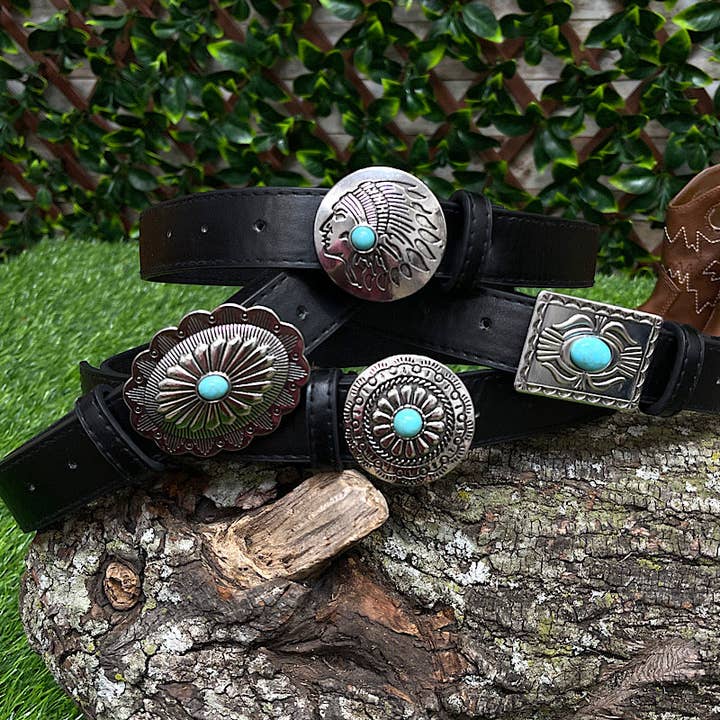 Kids Charm Online - Wholesale Belt - Kids - Black Western Belt with Silver Concho Buckle for Girls