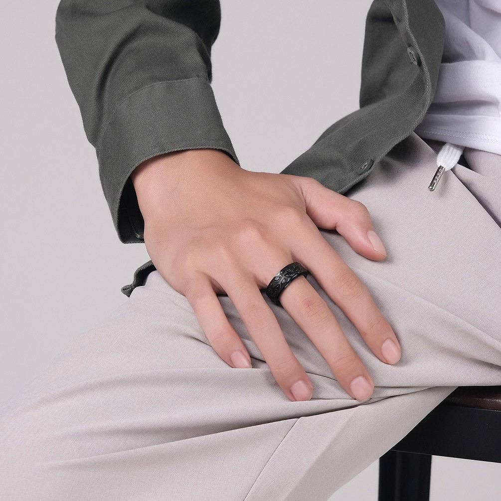 Perimade & Co. LLC - Wholesale Band/Stacked Ring - Evil Eye Anxiety Fidget Spinner Band Ring in Stainless Steel4