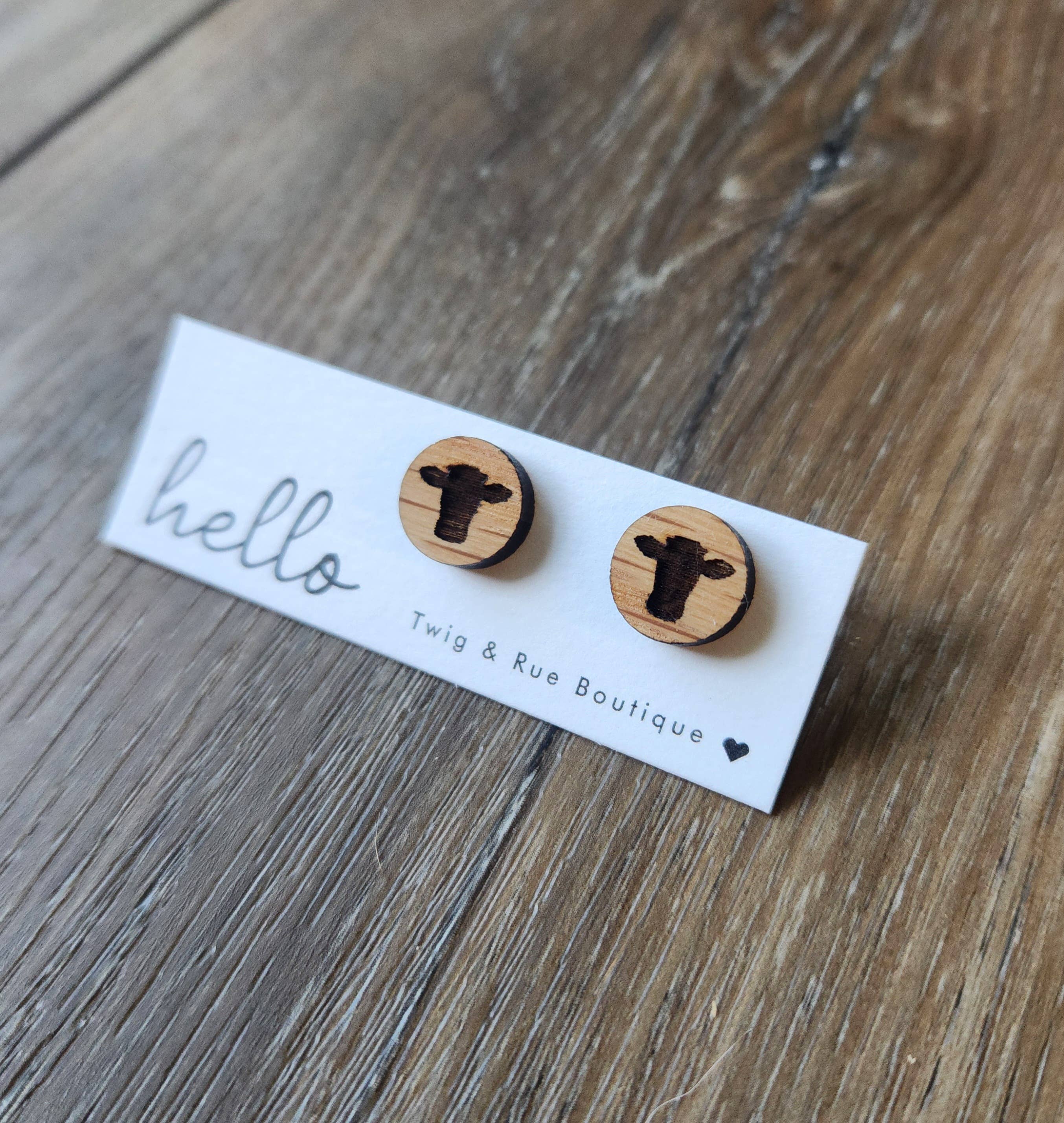 Twig & Rue boutique - Venta al por mayor Pendientes de botón/aretes de poste - Pendientes de madera animal0