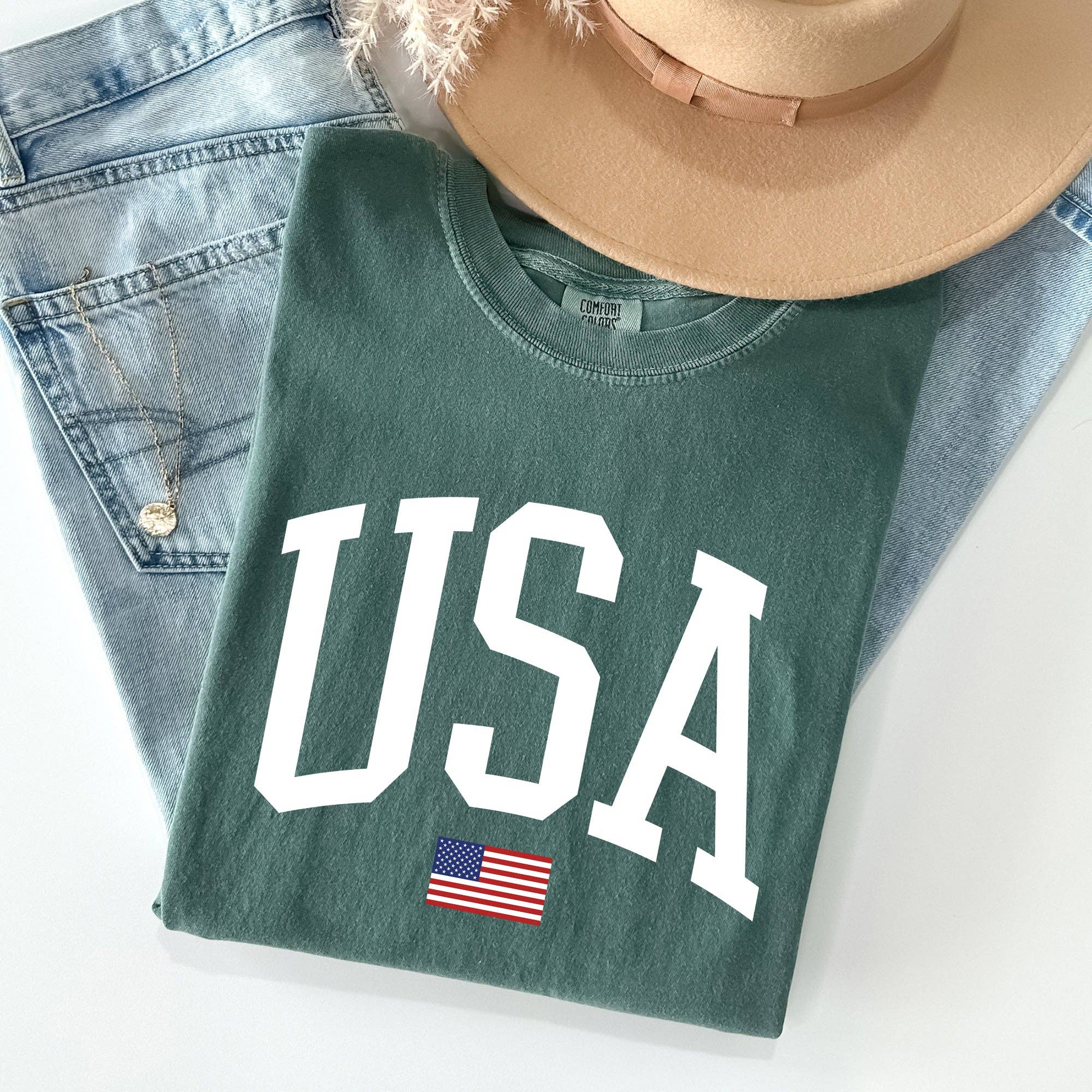 Refinery Number One LLC – wholesale T-shirts med screentryck – Dam – USA Flagga, Amerika, Patriotisk, Vit, 4 juli T-shirt4