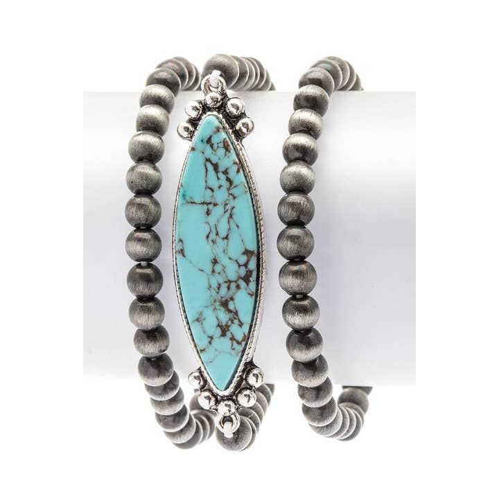 Rope & Spurs - Wholesale Bangle Bracelet - Navajo Pearl Stone Stretch Bracelet Set
